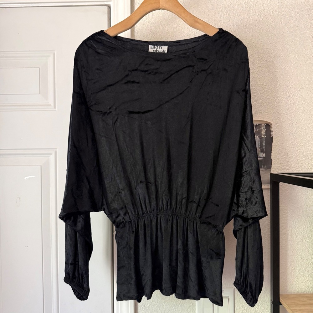 ALAN ABELL vintage black knit suede velvet velour batwing dolman cropped top